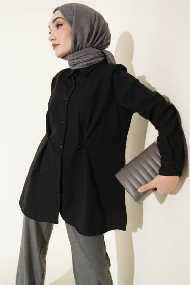 Bel Düğmeli Basic Gömlek Siyah - Gömlek
