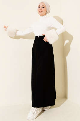 Bel Düğmeli Cepli Kot Etek Siyah - Etek
