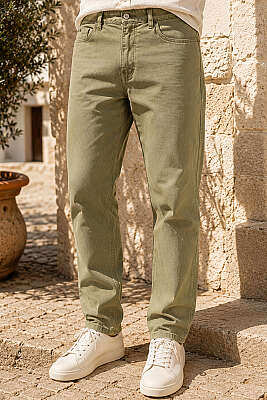 Bel Düğmeli Gabardin Baggy Erkek Pantolon Haki - GUNS (DİGA)