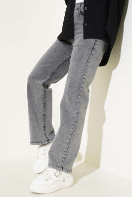 Bel Düğmeli Geniş Paça Kot Pantolon Füme - 500-700 TL Ürünler