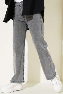 Bel Düğmeli Geniş Paça Kot Pantolon Füme - 500-700 TL Ürünler