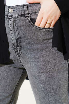 Bel Düğmeli Geniş Paça Kot Pantolon Füme - 500-700 TL Ürünler