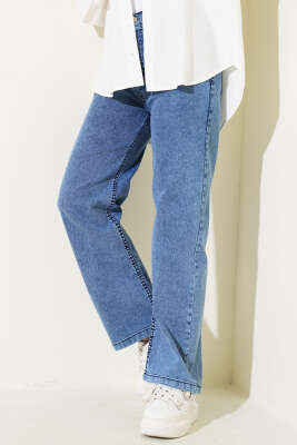 Bel Düğmeli Geniş Paça Kot Pantolon Kot Mavisi - 500-700 TL Ürünler