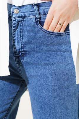Bel Düğmeli Geniş Paça Kot Pantolon Kot Mavisi - 500-700 TL Ürünler