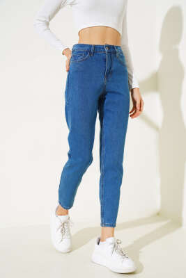 Bel Düğmeli Mom Friend Kot Pantolon Kot Mavisi 