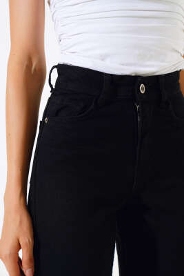 Bel Düğmeli Mom Friend Kot Pantolon Siyah - Kadın Giyim Modelleri