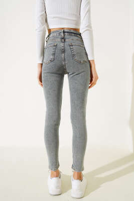 Bel Düğmeli Mom Friend Kot Pantolon Yeşil Tint - Kadın Giyim Modelleri