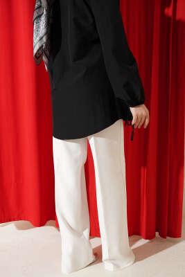 Bel Düğmeli Palazzo Kumaş Pantolon Ekru - Pantolon