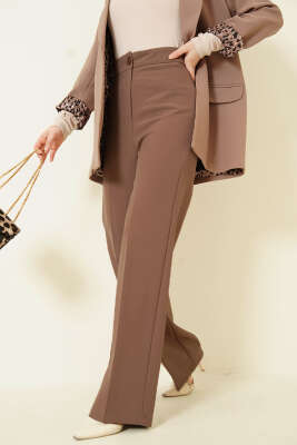 Bel Düğmeli Palazzo Kumaş Pantolon Latte - MİSS PERRY