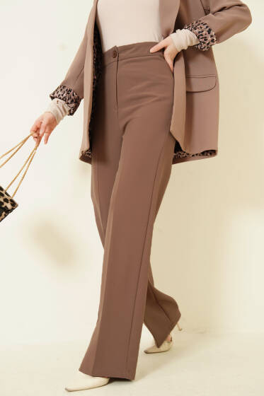 Bel Düğmeli Palazzo Kumaş Pantolon Latte - Pantolon