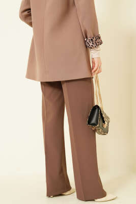 Bel Düğmeli Palazzo Kumaş Pantolon Latte - Pantolon