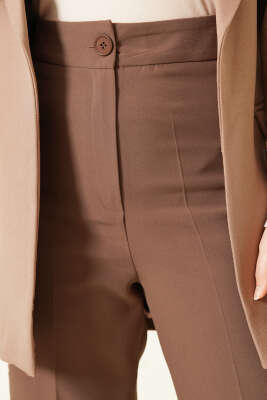 Bel Düğmeli Palazzo Kumaş Pantolon Latte - Pantolon