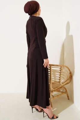 Bel Düğümlü Sandy Elbise Kahve - Tesettür Elbise
