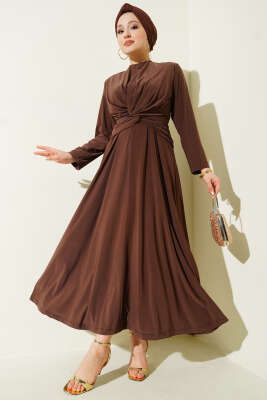 Bel Düğümlü Sandy Elbise Kestane - MISRA