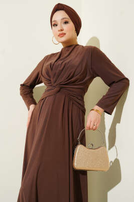 Bel Düğümlü Sandy Elbise Kestane - Elbise