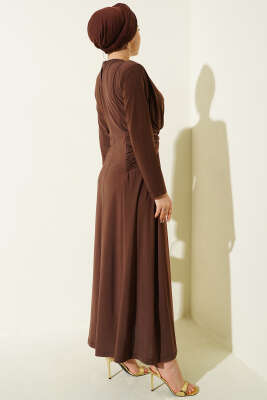 Bel Düğümlü Sandy Elbise Kestane - Elbise