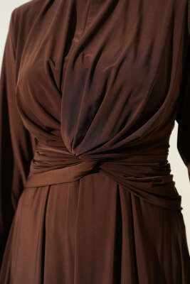 Bel Düğümlü Sandy Elbise Kestane - Elbise