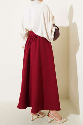 Bel Fermuarlı Cepli Kloş Etek Bordo - Uzun Etek