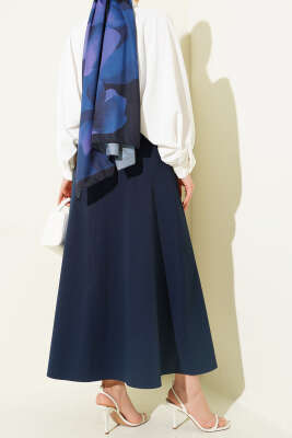 Bel Fermuarlı Kemerli Dikişli Etek Lacivert - Etek