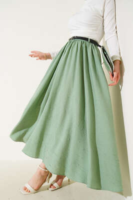 Bel Fermuarlı Kemerli Kraş Etek Yeşil 