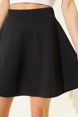 Bel Fermuarlı Kloş Mini Etek Siyah - Kadın Giyim Modelleri