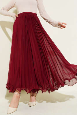Bel Fermuarlı Şifon Pileli Etek Bordo - 700-1000 TL Ürünler