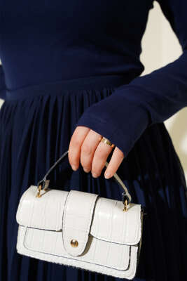 Bel Fermuarlı Şifon Pileli Etek Lacivert - Uzun Etek