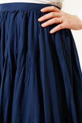 Bel Fermuarlı Sık Pileli Kırışık Etek Lacivert - Uzun Etek