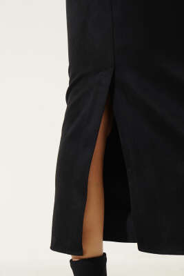 Bel Fermuarlı Süet Kalem Etek Siyah - Kadın Giyim Modelleri