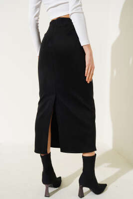 Bel Fermuarlı Süet Kalem Etek Siyah - Kadın Giyim Modelleri