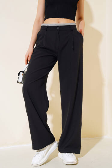 Bel Garnili Palazzo Pantolon Siyah - Kadın Giyim Modelleri