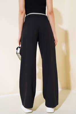 Bel Garnili Palazzo Pantolon Siyah - Kadın Giyim Modelleri