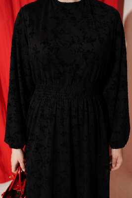 Bel Gipeli Çiçek Tüllü Elbise Siyah - Elbise