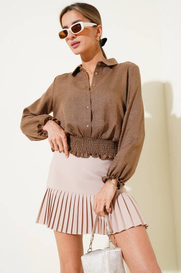 Bel Gipeli Gömlek Sütlü Kahve - Kadın Giyim Modelleri