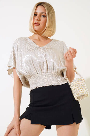 Bel Gipeli Jakar Bluz Bej - Kadın Giyim Modelleri