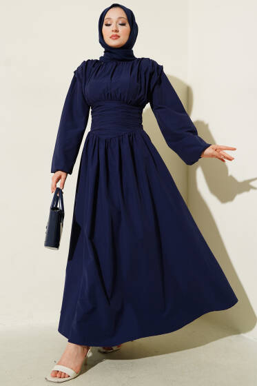 Bel Gipeli Kloş Elbise Lacivert - Elbise