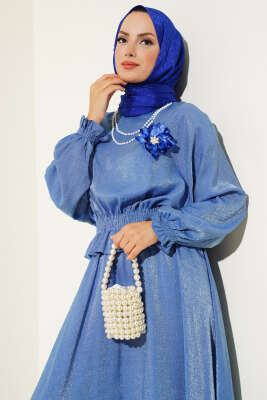 Bel Gipeli Parlak Etekli İkili Takım İndigo - İkili Takım