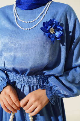 Bel Gipeli Parlak Etekli İkili Takım İndigo - İkili Takım