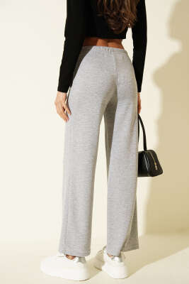 Bel İp Bağcıklı Bol Paça Pantolon Gri - Kadın Giyim Modelleri