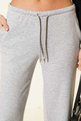 Bel İp Bağcıklı Bol Paça Pantolon Gri - Kadın Giyim Modelleri