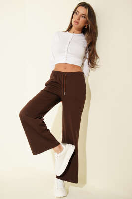 Bel İp Bağcıklı Bol Paça Pantolon Kahve - Kadın Giyim Modelleri