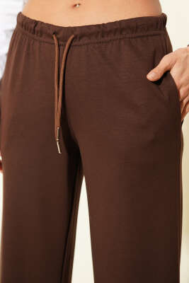 Bel İp Bağcıklı Bol Paça Pantolon Kahve - Kadın Giyim Modelleri