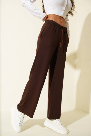 Bel İp Bağcıklı Bol Paça Pantolon Kahve - Yılın Fırsatı