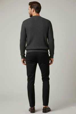 Bel İp Bağcıklı Dar Paça Erkek Pantolon Siyah - Erkek Pantolon