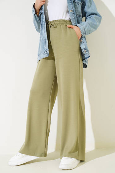 Bel İp Bağlamalı Bol Pantolon Haki - Pantolon