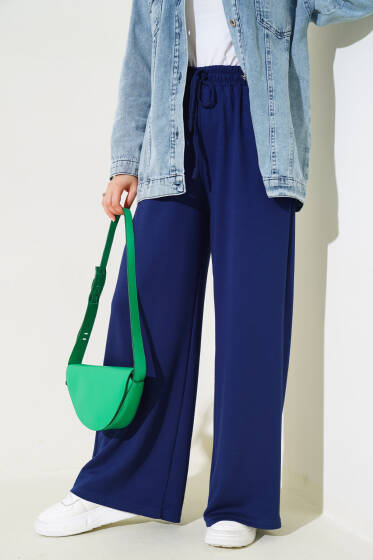 Bel İp Bağlamalı Bol Pantolon Lacivert - Pantolon