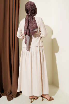 Bel İp Bağlamalı Etekli İkili Takım Bej - İkili Takım