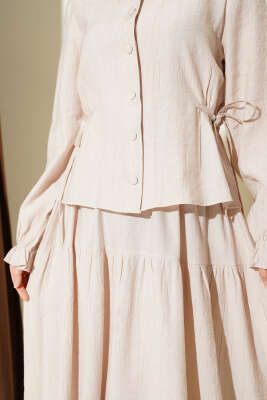 Bel İp Bağlamalı Etekli İkili Takım Bej - İkili Takım