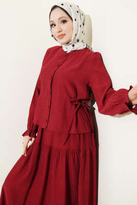 Bel İp Bağlamalı Etekli İkili Takım Bordo - İkili Takım