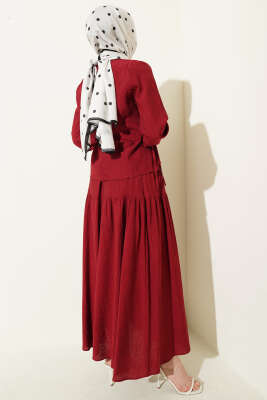 Bel İp Bağlamalı Etekli İkili Takım Bordo - İkili Takım